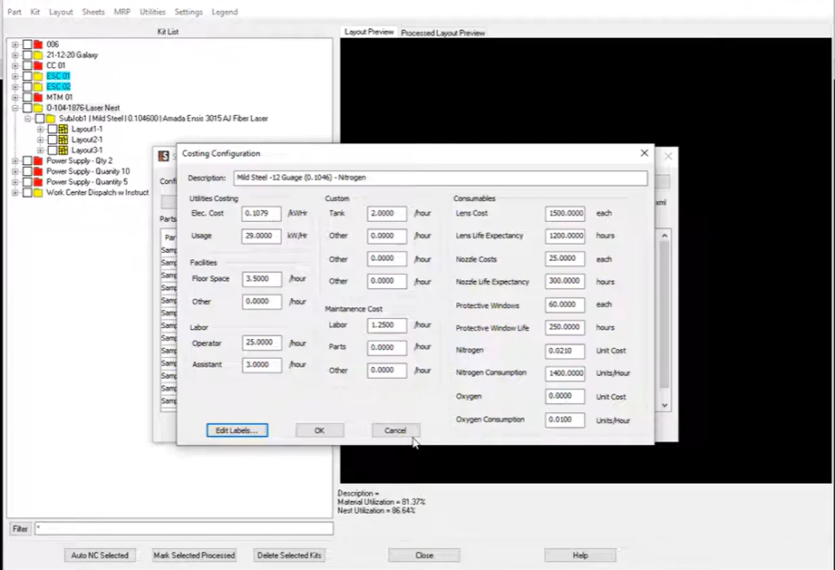 STRIKER Costing Assistant interface