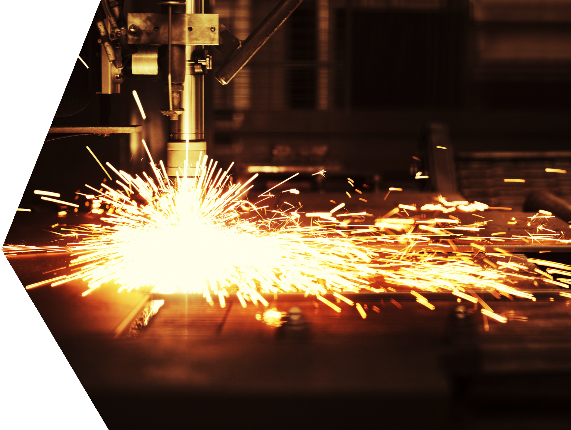 Industrial cutting machine producing sparks